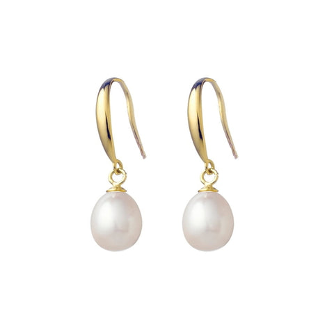 Sterling Silver Gold Plated Hook Earrings With Pearls