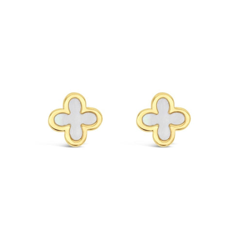 9ct Yellow Gold Mother Of Pearl Mini Flower Stud Earrings