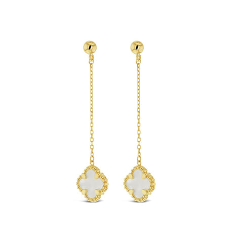 9ct Yellow Gold Mother Of Pearl Flower Drop Earrings