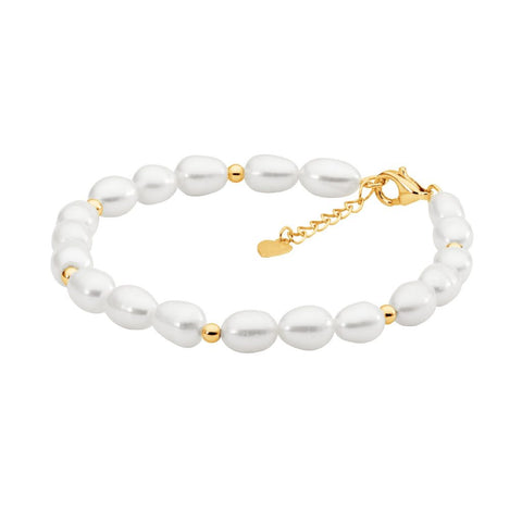 Sterling Silver Gold Plated Beads And Freshwater Pearl Bracelet