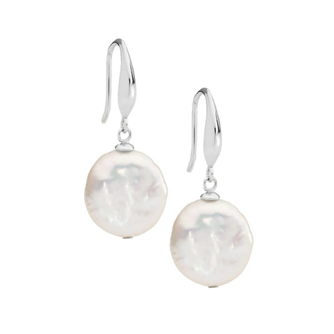 Sterling Silver Freshwater Coin Pearl Earrings On Shepherd Hooks