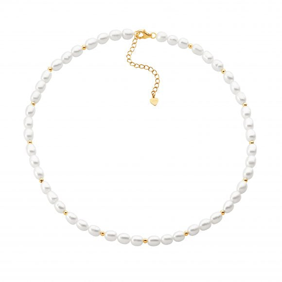 Sterling Silver Gold Plated Beads And Freshwater Pearl Necklace