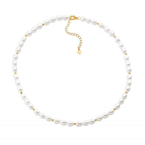 Sterling Silver Gold Plated Beads And Freshwater Pearl Necklace