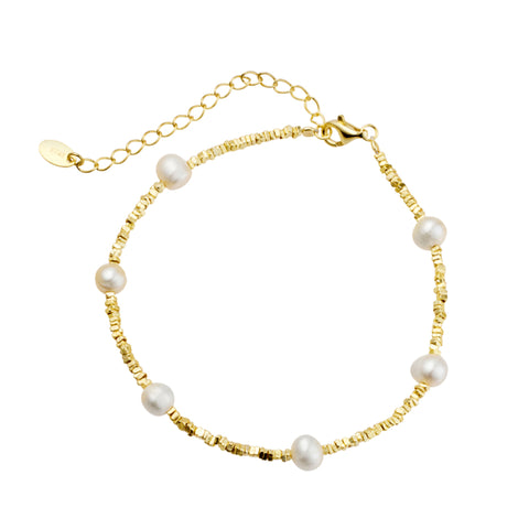 Sterling Silver Gold Plated Fresh Water Pearl And Bead Bracelet