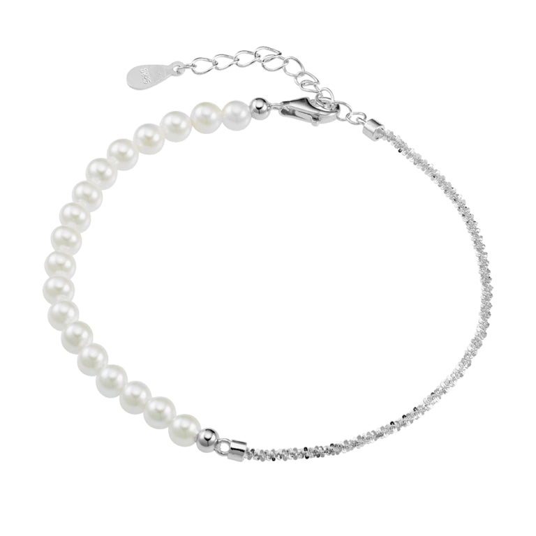 Sterling Silver Bracelet With Baroque Pearls And Rope Chain