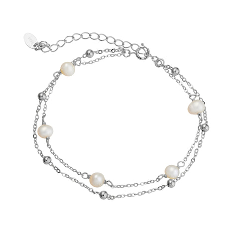 Sterling Silver Pearl Double Bracelet