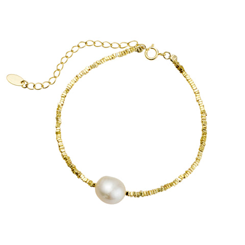 Sterling Silver Gold Plated Beaded Bracelet With Freshwater Pearl Feature