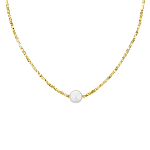 Sterling Silver Gold Plated Necklace Gold Plated Beads And Single Pearl