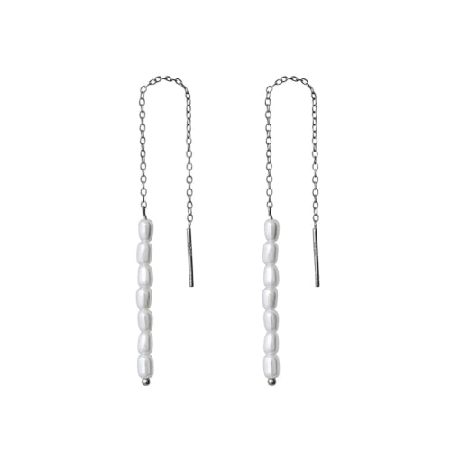 Sterling Silver Thread Earrings With Freshwater Rice Pearls