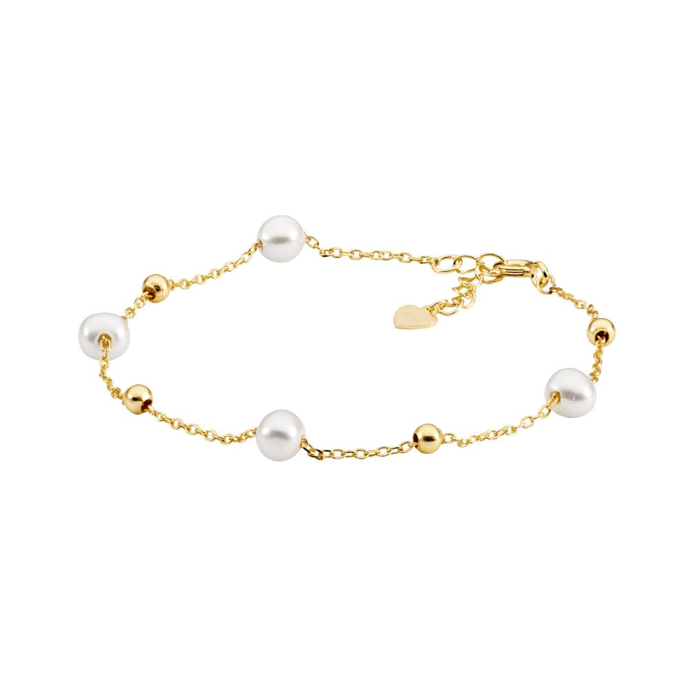 Sterling Silver Gold Plated Freshwater Pearl & Ball Bracelet