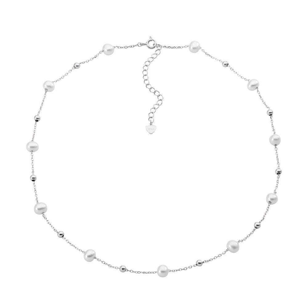 Sterling Silver Freshwater Pearl And Ball Necklace