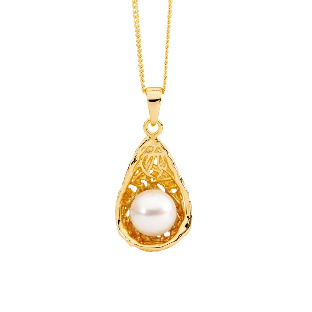 Sterling Silver Gold Plated Freshwater Pearl Basket Pendant