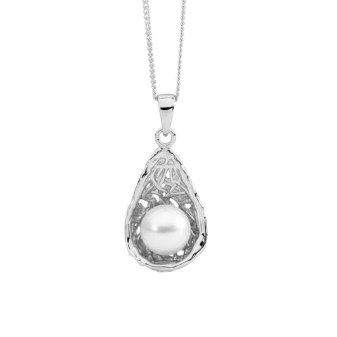 Sterling Silver Freshwater Pearl Basket Pendant