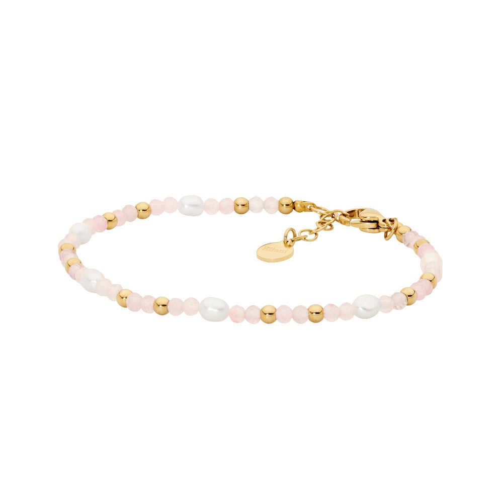 Stainless Steel Gold Plated Rose Quartz & Pearl Bracelet