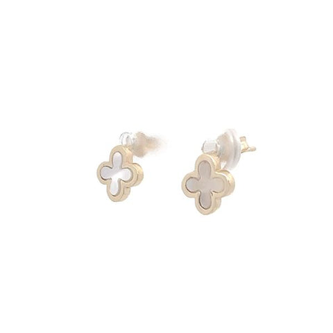 9ct Yellow Gold Mother Of Pearl Flower Stud Earrings