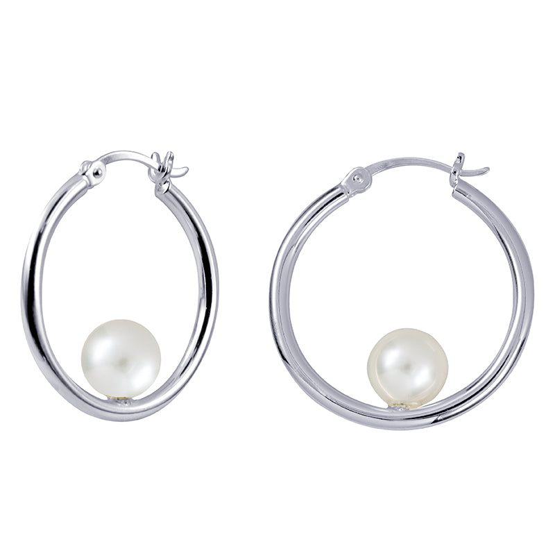 Sterling Silver Hoops With Freshwater Cultured Pearls