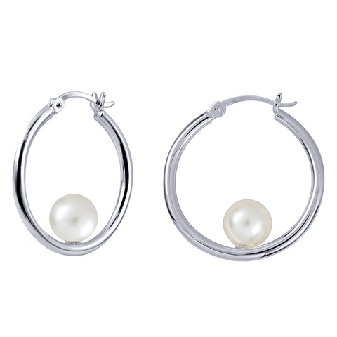Sterling Silver Hoops With Freshwater Cultured Pearls