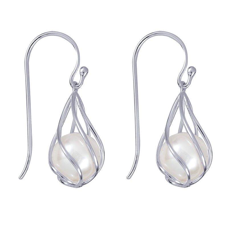 Sterling Silver Caged Freshwater Pearl Earrings