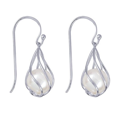 Sterling Silver Caged Freshwater Pearl Earrings