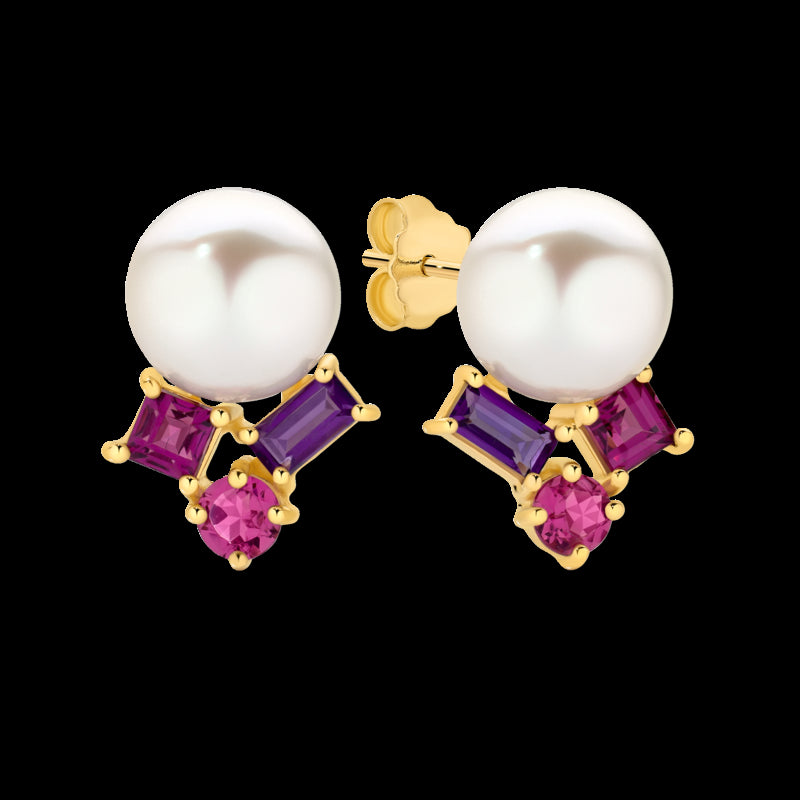 9ct Yellow Gold Pearl & Natural Stone Earrings