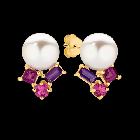 9ct Yellow Gold Pearl & Natural Stone Earrings