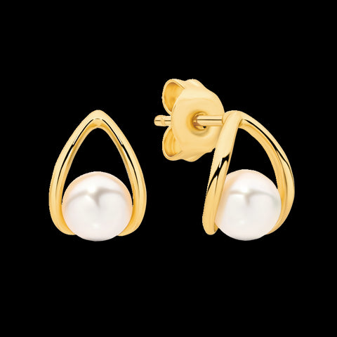 9ct Yellow Gold Freshwater Pearl Wishbone Studs