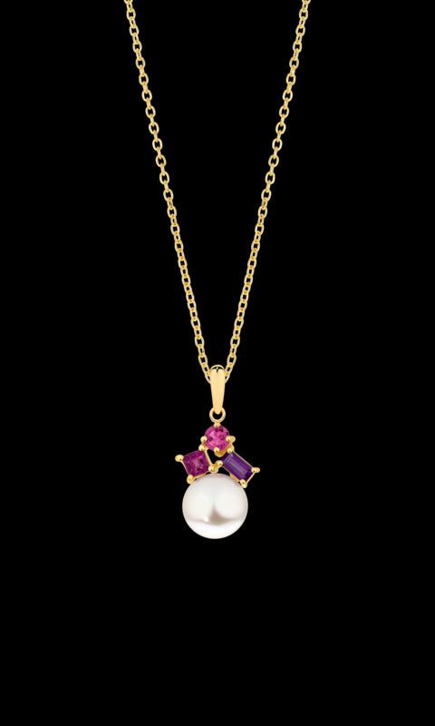 9ct Yellow Gold Pearl and Natural Stone Pendant