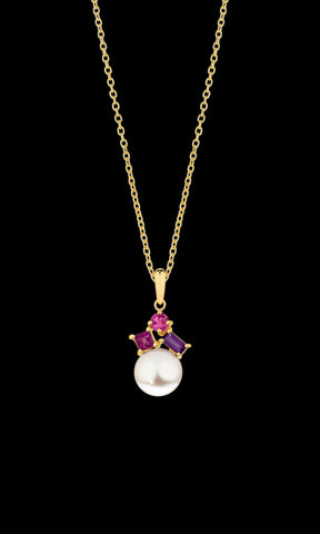 9ct Yellow Gold Pearl and Natural Stone Pendant