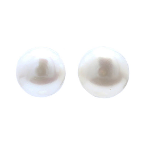 Sterling Silver Large Button Cultured Freshwater Pearl Studs