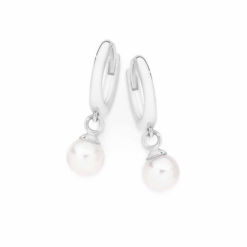 Sterling Silver Freshwater Pearl Drop Huggies