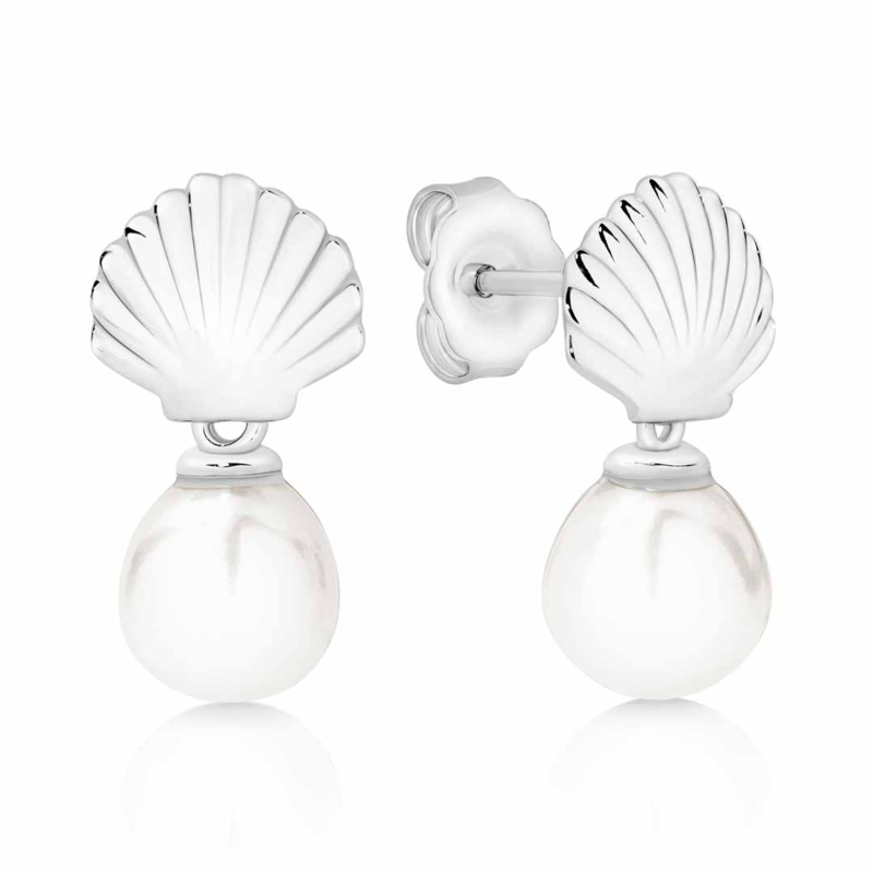 Sterling Silver Freshwater Pearl Shell Pattern Studs