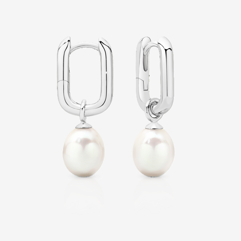 Sterling Silver Freshwater Pearl Drop Huggies