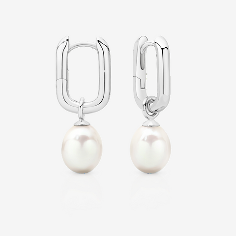 Sterling Silver Freshwater Pearl Drop Huggies