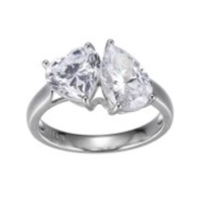 Sterling Silver CZ Toi Et Moi Heart/Pear Ring