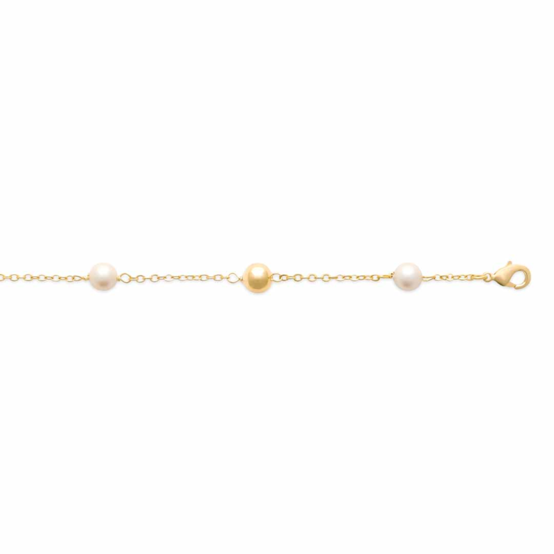 18ct Yellow Gold Plated Stationed Bead & Pearl Bracelet