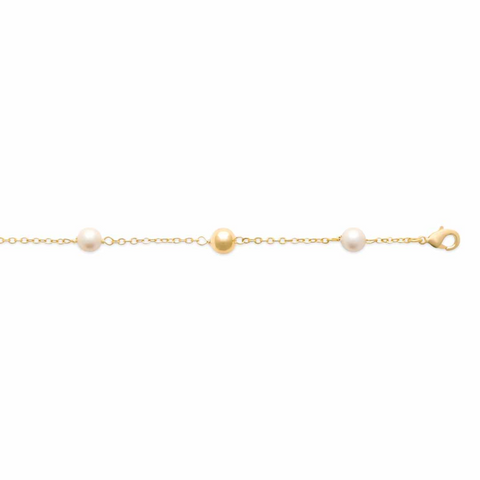 18ct Yellow Gold Plated Stationed Bead & Pearl Bracelet