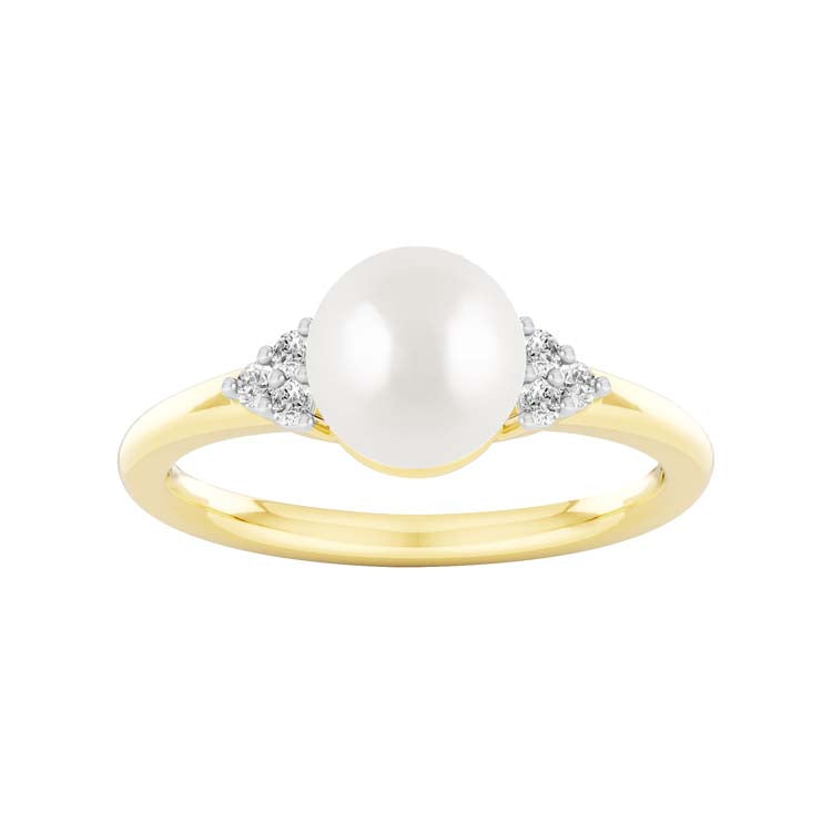 9ct Yellow Gold F/Water Pearl & Lab Grown Diamond Ring