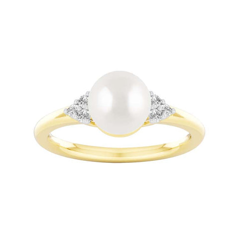 9ct Yellow Gold F/Water Pearl & Lab Grown Diamond Ring