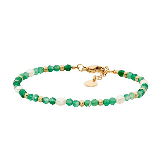 Ellani Gold Plated Aventurine & Freshwater Pearl Bracelet