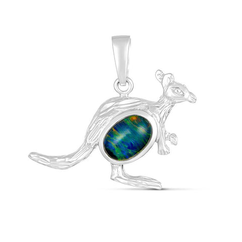 Sterling Silver Firegem Australian Triplet Opal Kangaroo Pendant