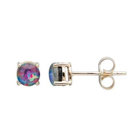 Sterling Silver "Adeline " 5mm Round Claw Set Triplet Opal Stud Earring