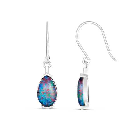 Sterling Silver Firegem Australian Pear Shape Triplet Opal Earrings
