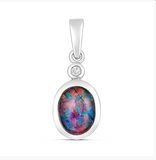 Sterling Silver Oval Opal and CZ Pendant
