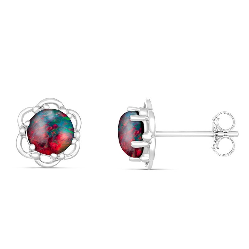 Sterling Silver "Cora" Round Triplet Opal Stud Earrings