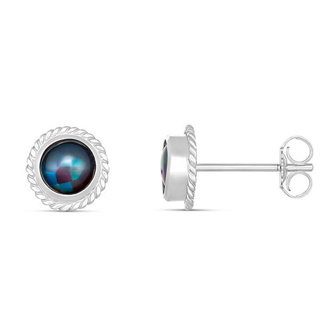 Sterling Silver "Charlotte" Round Bezel Twist Triplet Opal Earrings