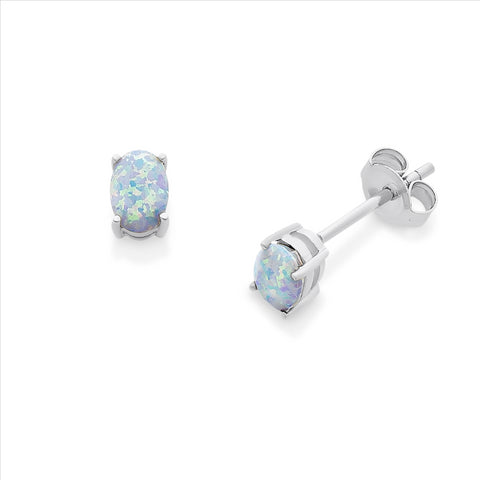 Sterling Silver Created Opal Earrings