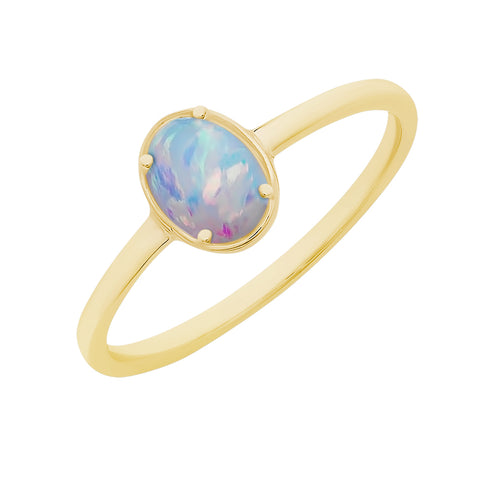 9ct Yellow Gold Created Opal Ring