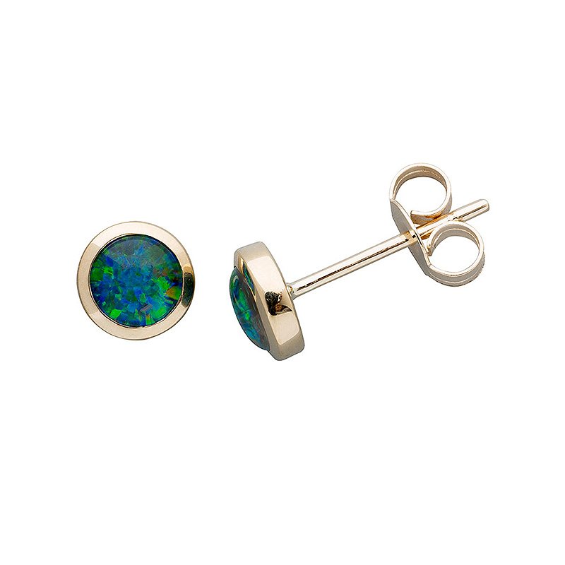 9ct Yellow Gold Bezel Set Triplet Opal Stud Earrings