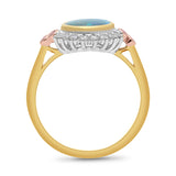 9ct 3Tone Gold Opal & Diamond Halo Dress Ring With Accent Pink Diamonds