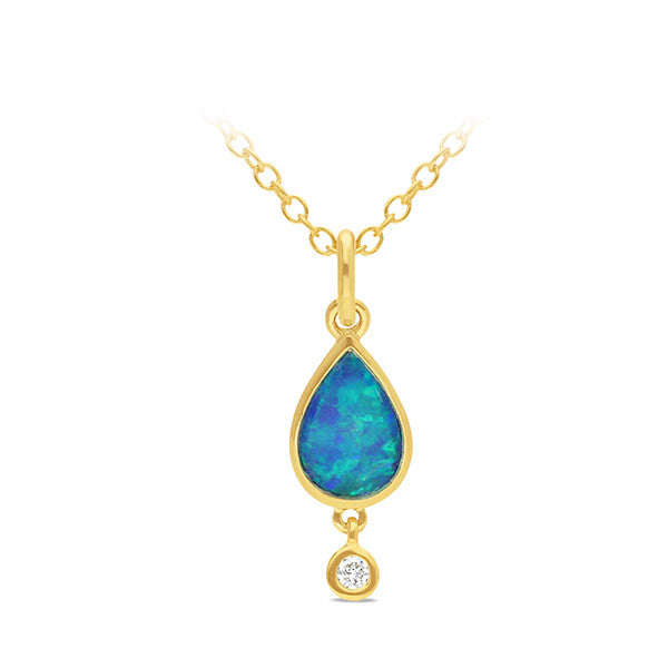 9ct Yellow Gold Solid Crystal Opal And Diamond Pendant